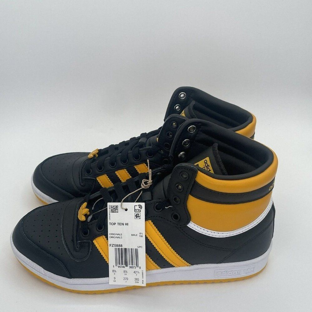 Adidas Top Ten Hi Top Mens Basketball Shoes Black Gold FZ5888 NEW - Picture 5 of 11